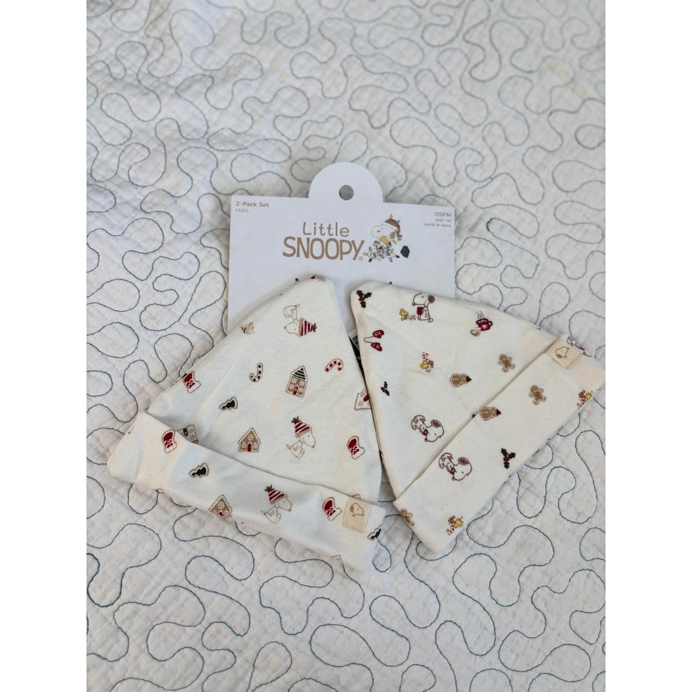 Little‎ Snoopy Peanuts Christmas Newborn Baby Hat 2-Pack Cream Holiday